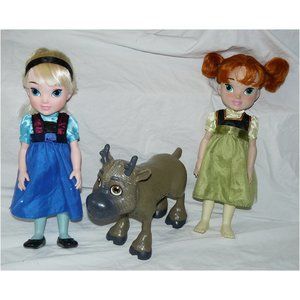 16" Animator's Frozen Anna & Elsa Disney Princess Toddler Dolls and Sven, GUC